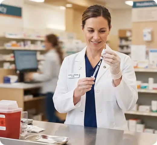Pharmacist preparing a flu vaccine at Star Pharmacy in Leeds